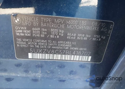 2011 BMW X5 xDrive50I from USA, damaged, VIN 5UXZV8C57BL418702